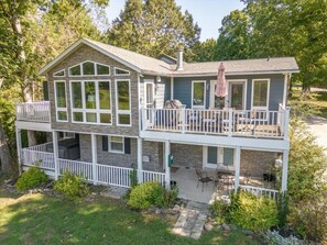 Outdoor dining - Lakefront Retreat with Game Room, Hot Tub, and Gym! (Goodview)