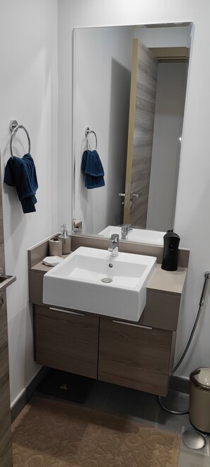 Dusche, Haartrockner, Handtücher