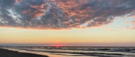 Nær stranden, solsenger og strandhåndklær