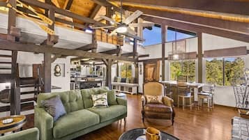 Smart TV, fireplace, DVD player, books