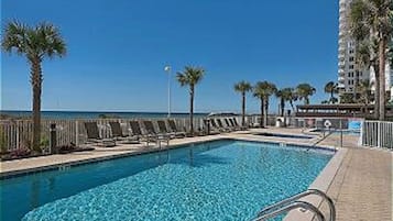 Indoor pool, outdoor pool, sun loungers