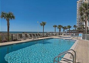 Indoor pool, outdoor pool, sun loungers