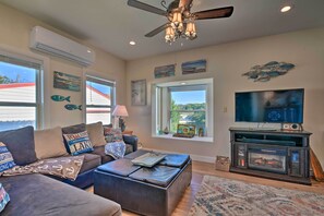 TV, fireplace, DVD player, foosball