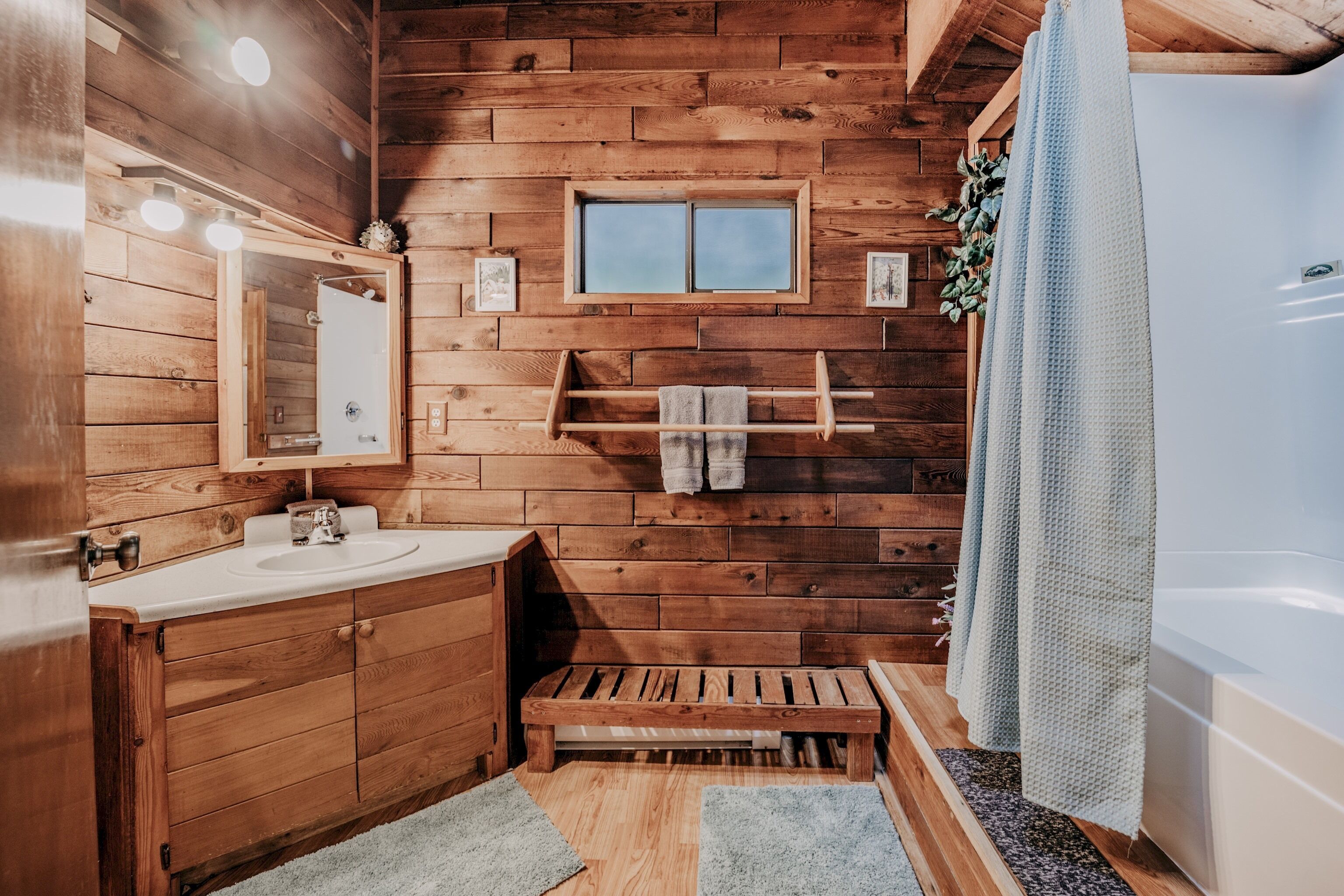 Shower, towels, soap, toilet paper