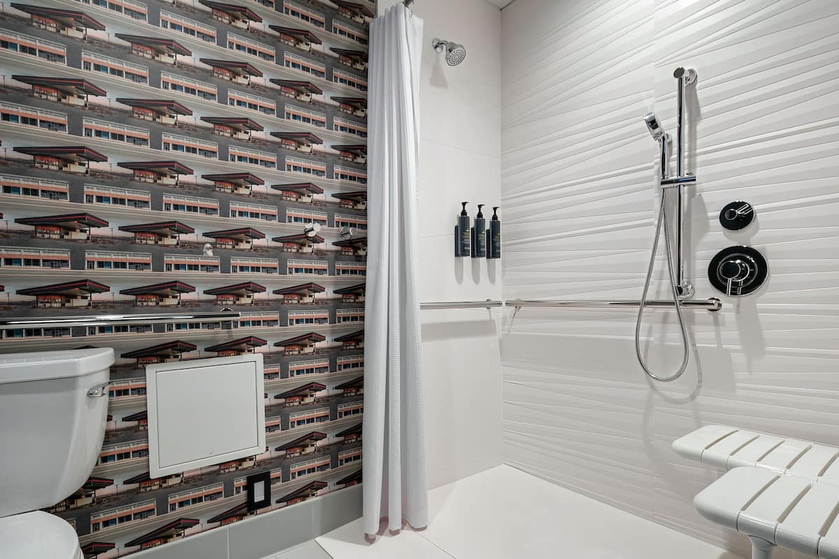 shower, free toiletries, hair dryer, towels