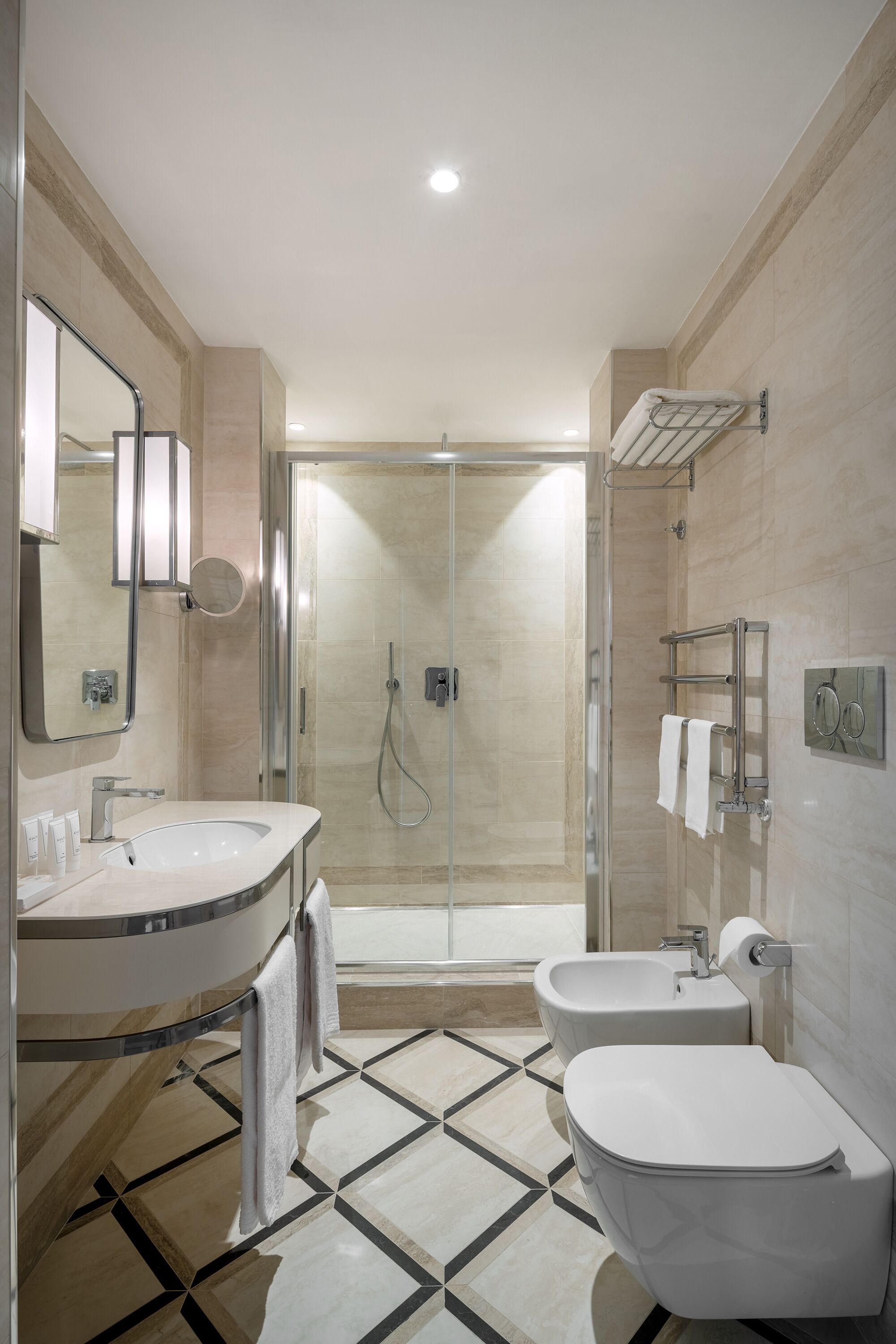 rainfall showerhead, free toiletries, hair dryer, bathrobes