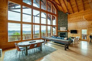 Smart TV, fireplace, video games, DVD player