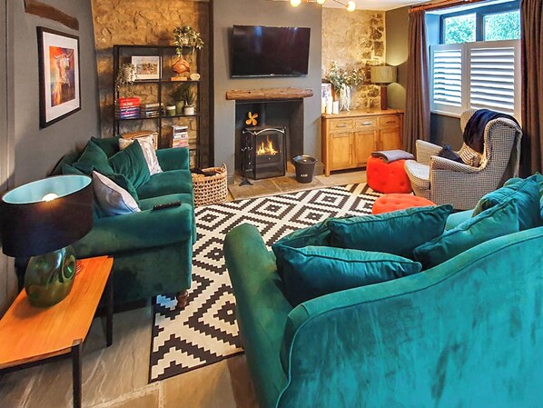TV, fireplace