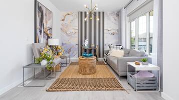 Una Smart TV, una chimenea, libros