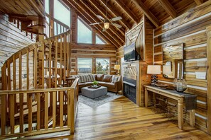 TV, fireplace, video games, foosball