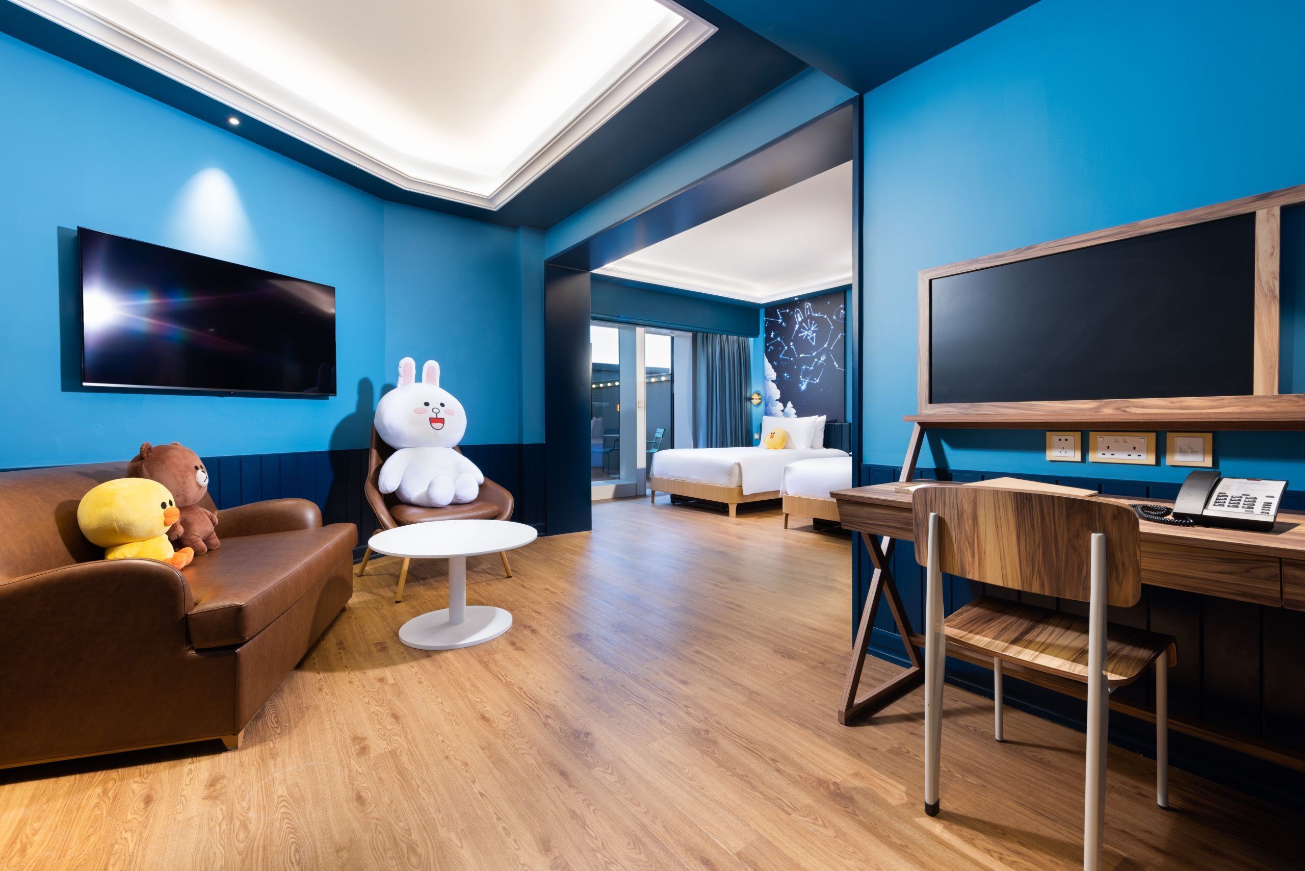 line friends brown studio balcony room - twin | premium bedding, down duvets, in-room safe, desk