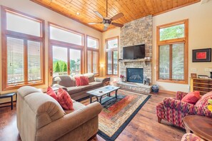 TV, fireplace, DVD player, table football