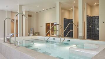Indoor pool, outdoor pool, sun loungers