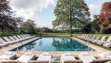 Indoor pool, outdoor pool, pool loungers