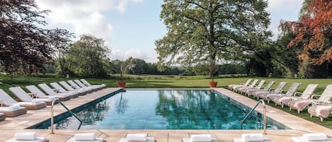 Indoor pool, outdoor pool, sun loungers