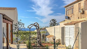 A courtyard with a pergola, a vineyard, and a building with a tiled roof. - Stunning home in Cornino (Cornino)