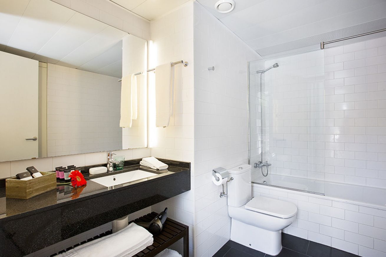 Bathtub, hair dryer, towels