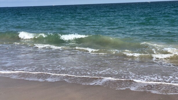 Una playa con olas acercándose a la orilla.