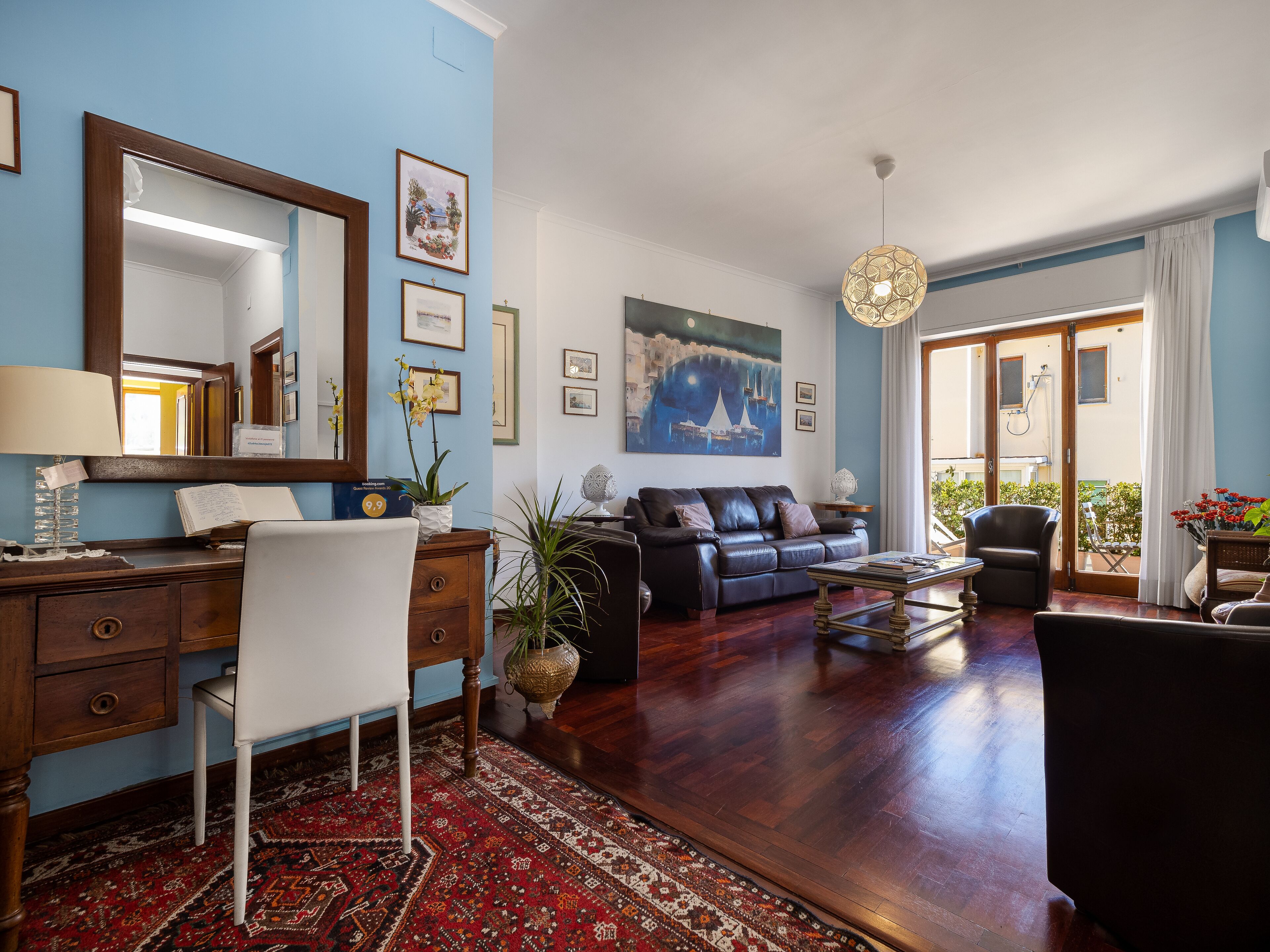 2 bedrooms, desk, laptop workspace, iron/ironing board