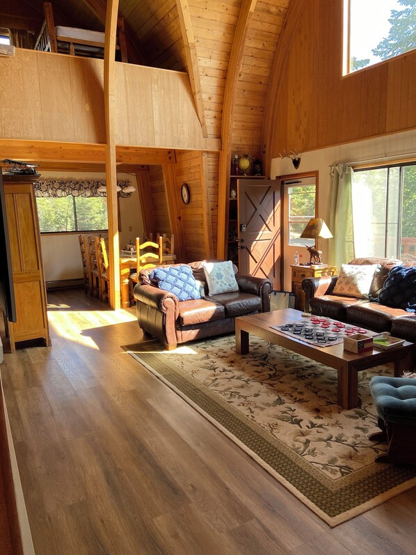 Smart TV, fireplace, DVD player, books