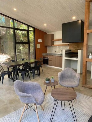 Dining - volcano and lake (Araucanía)