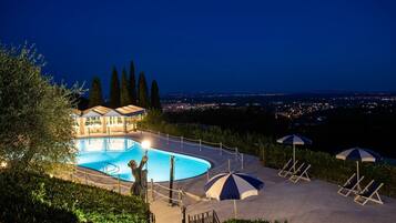 Alberca climatizada y camastros