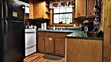 Full-size fridge, microwave, oven, stovetop