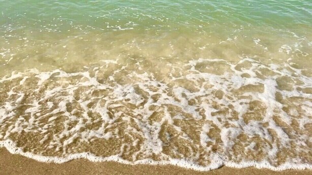 Una playa con agua cristalina y una costa arenosa visible.