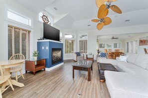 TV, fireplace - 1323 - Sound Sunsets Corolla, NC 5 bed 5.5 bath, private pool, game room (Corolla)