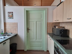 Fridge, microwave, oven, dishwasher