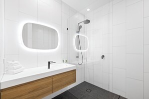 Hair dryer, towels, toilet paper