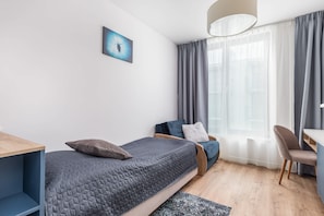 2 bedrooms, desk, iron/ironing board, travel cot