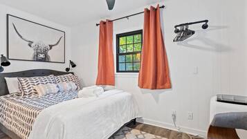 1 bedroom, desk, iron/ironing board, travel cot