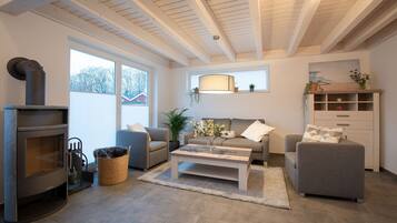 Televisión y chimenea