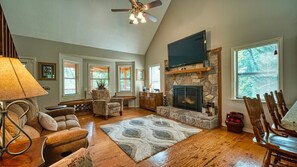 TV, fireplace, video games, ping pong