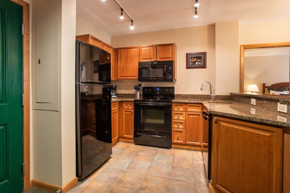Fridge, microwave, oven, dishwasher