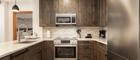 Fridge, microwave, oven, dishwasher