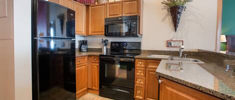 Fridge, microwave, oven, dishwasher