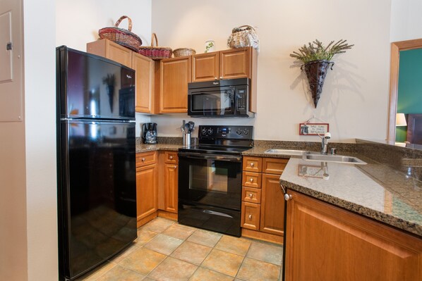 Fridge, microwave, oven, dishwasher