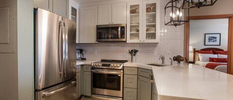 Fridge, microwave, oven, dishwasher