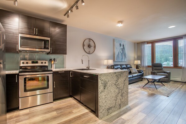 Fridge, microwave, oven, dishwasher