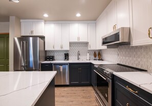 Fridge, microwave, oven, dishwasher