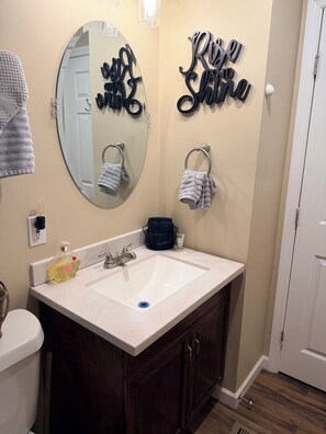 Combined shower/tub, hair dryer, towels, soap - Tranquil Pondside Getaway (Cleveland)
