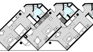 A floor plan of a hotel with multiple rooms, a central hallway, and a dining area. - Cliff Lodge Snowbird  Ski In/Ski Out 2 BR, 3 bath, sleeps 10, 12/31 - 1/7  (Sandy)