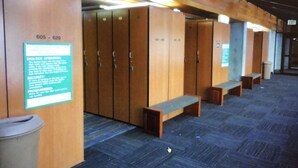 A row of wooden lockers with numbers 605-629, benches, and a trash bin. - Cliff Lodge Snowbird  Ski In/Ski Out 2 BR, 3 bath, sleeps 10, 12/31 - 1/7  (Sandy)