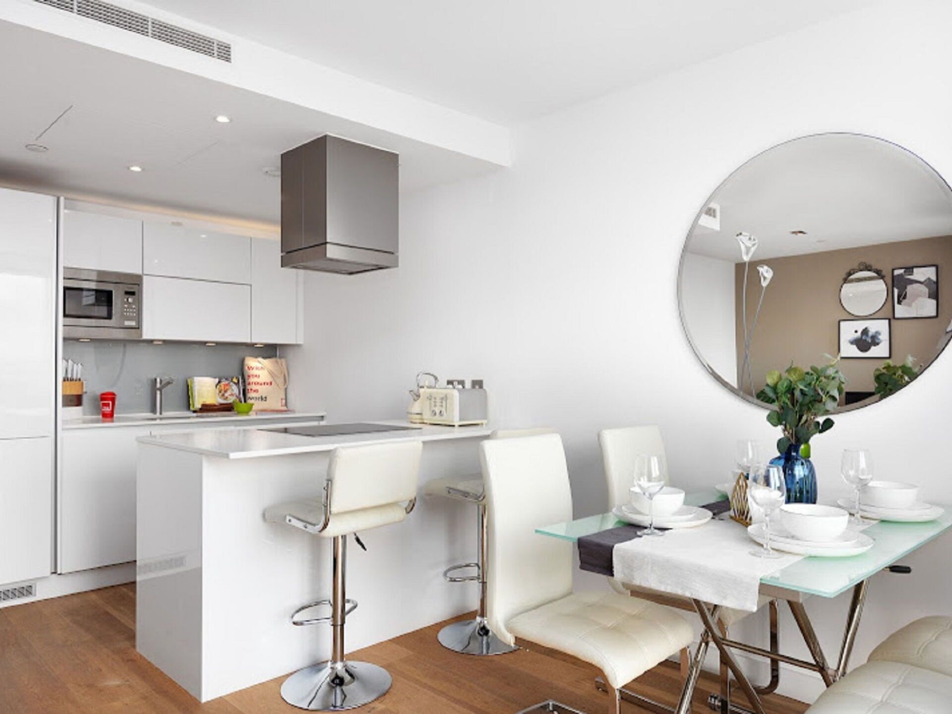 Oven, dishwasher, dining tables