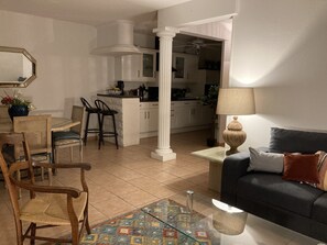 Smart TV, DVD player, books, music library