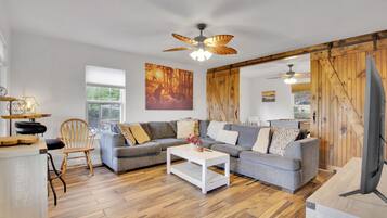 Smart TV, fireplace, table football