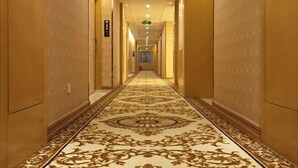 A long, narrow hallway with a patterned carpet and walls painted in a warm tone. - Vienna Hotel (Lingshan Liufengshan Pedestrian Street) (Lingshan)