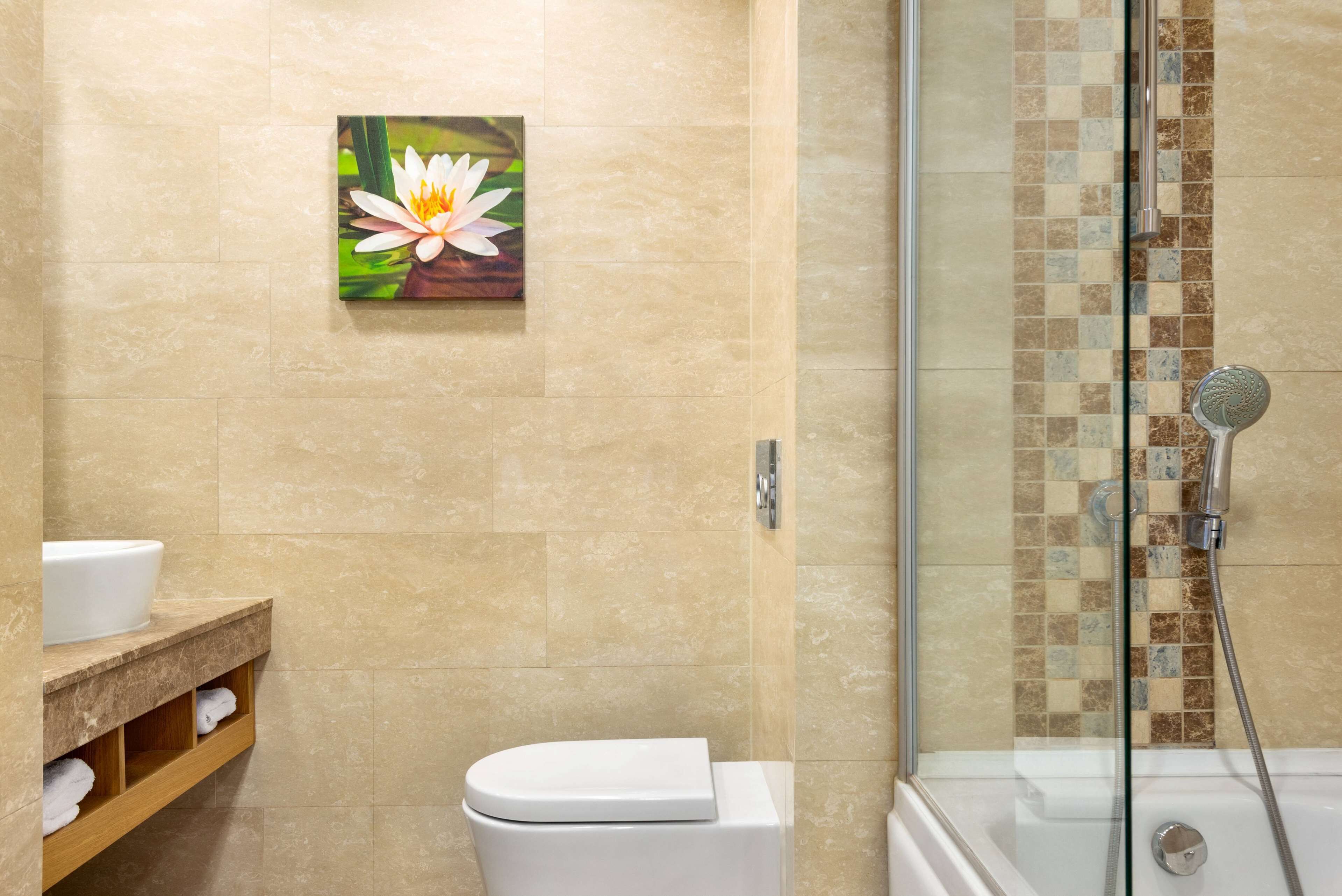 hair dryer, slippers, towels